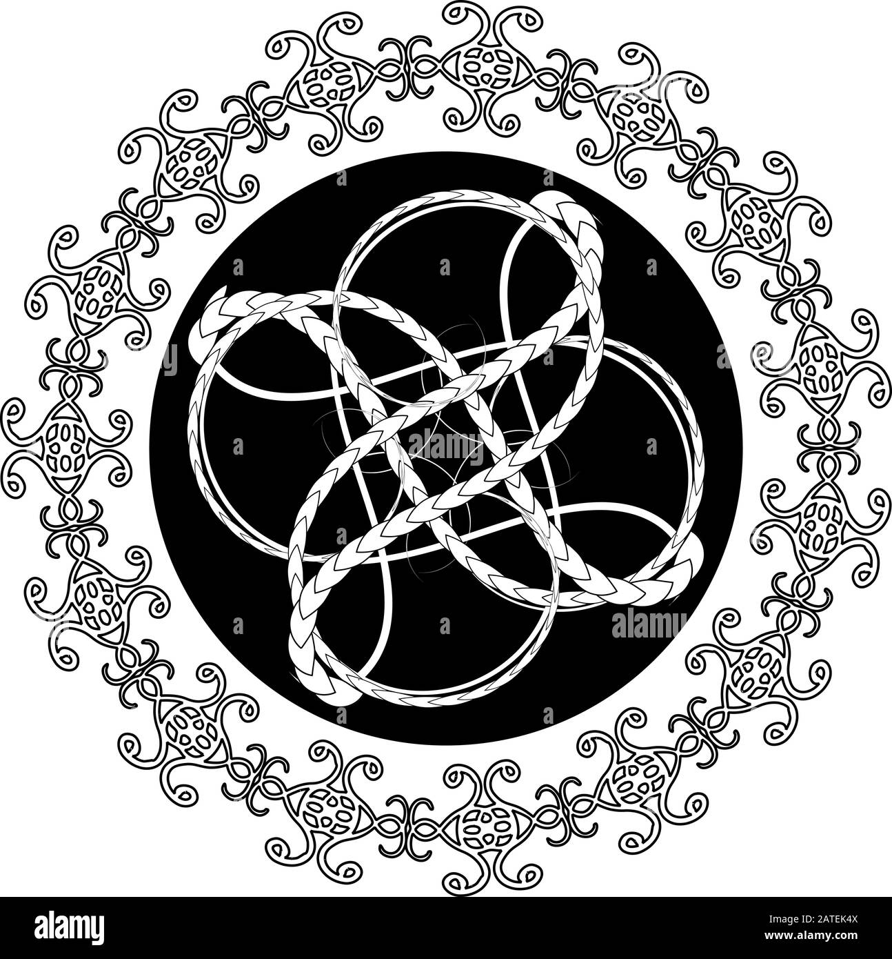 Knitting tracery on black circle in celtic or viking style Stock Vector