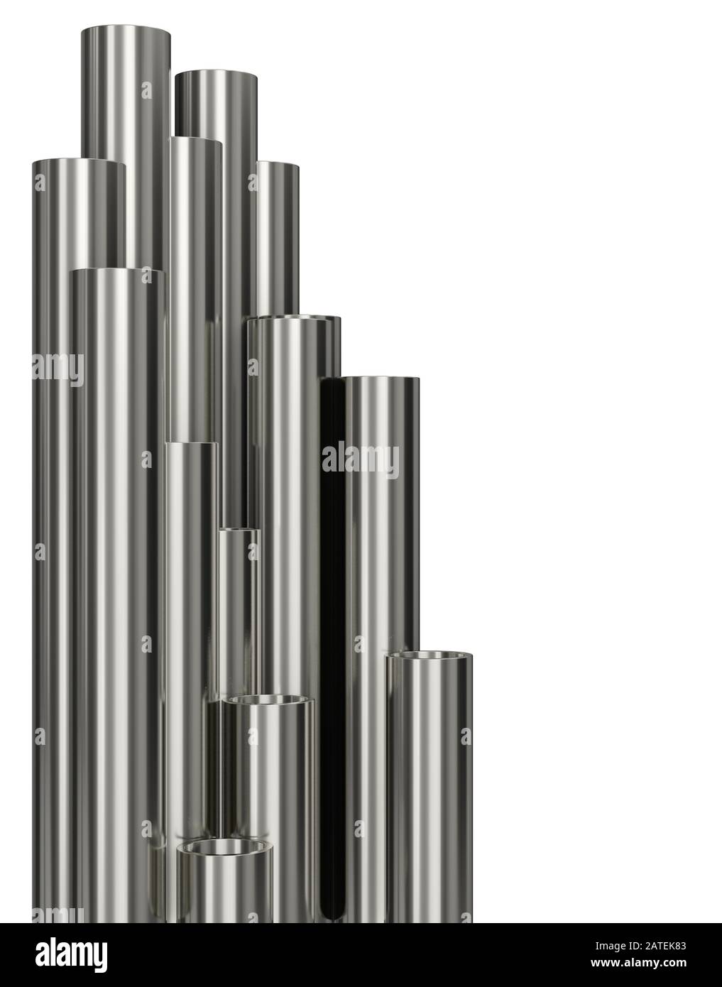 Steel pipes of isolated on white background. Glossy 3d rendering steel ...