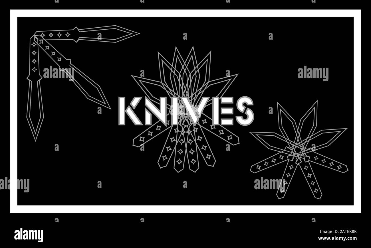 Three options of icons with contour throwing knives in lotus shape Stock Vector