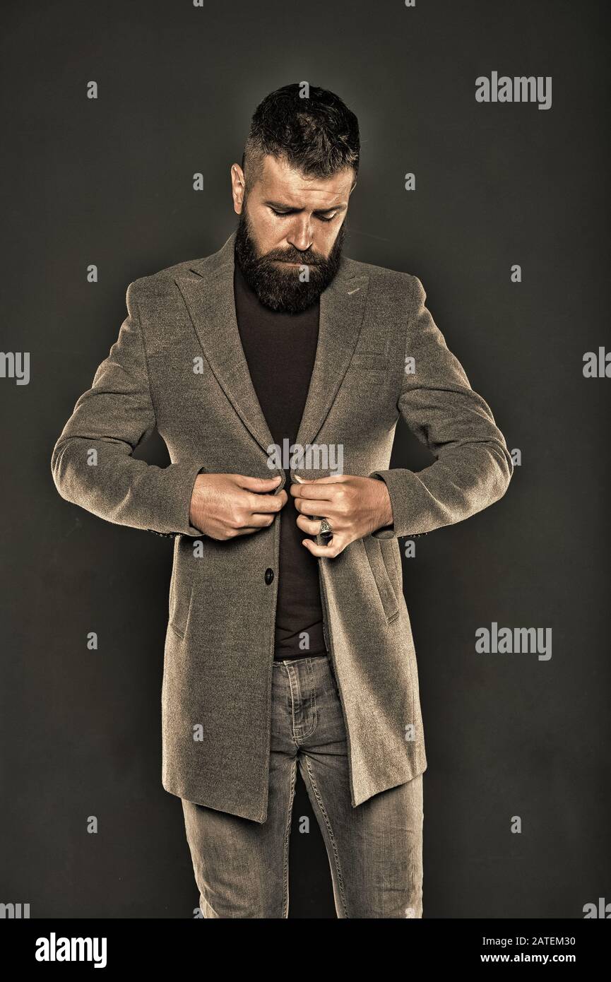 Brutal hipster man. Hipster wearing casual clothes. Hipster beard and  stylish haircut. Bearded man trendy hipster style. Monochrome style outfit.  Classy but modern. Fashion outfit. Masculine look Stock Photo - Alamy