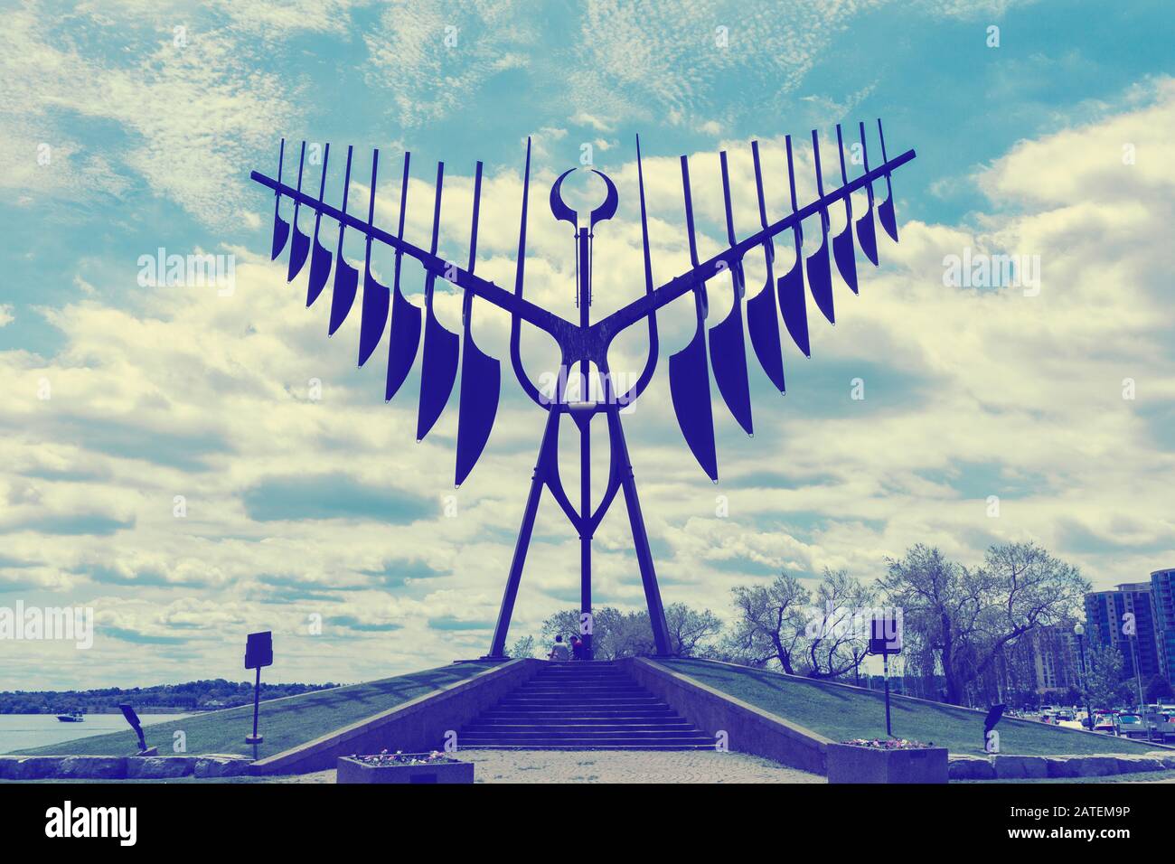Canada Ontario Barrie at June 2019 the dragon skulpture at the lake Simcoe, a Skycatcher Stock Photo