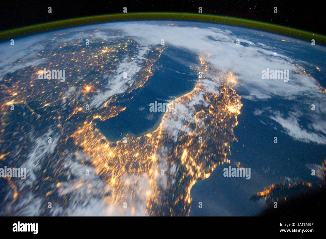 ISS - 15 Oct 2011 - The Northern Lights - Aurora Borealis - as seen by an astronaut from the International Space Station over Eastern Europe Stock Photo
