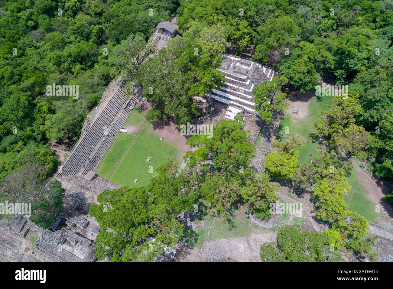 Aerial View of the excavation from the Maya Copan Ruins, Honduras Copan Ruinas, Honduras Stock Photo