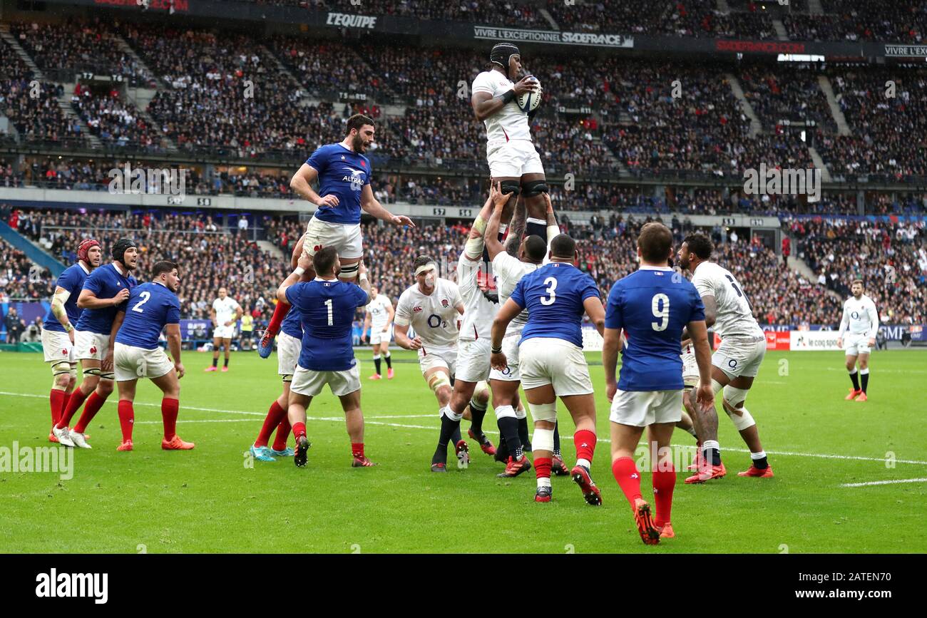 England S Maro Itoje Wins A Line Out During The Guinness Six Nations Match At The Stade De France Paris Stock Photo Alamy