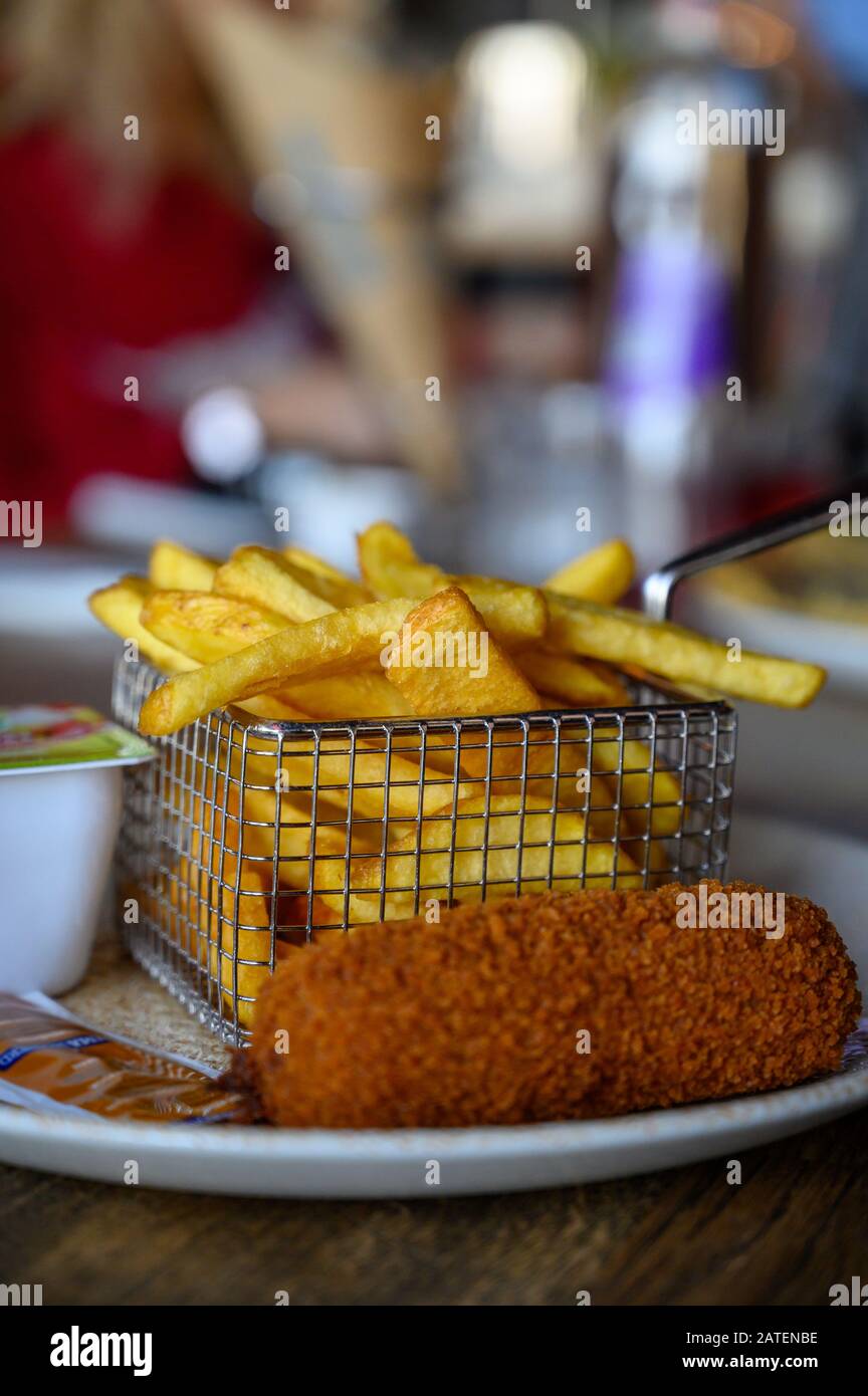 Traditional Dutch Fast Food Snacks Fricandel And French Fried Potato traditional-dutch-fast-food-snacks-fricandel-and-french-fried-potato