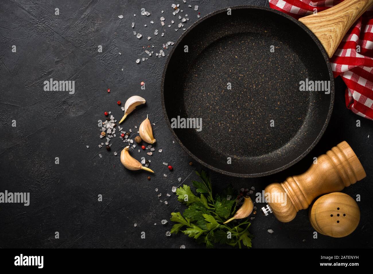 Food cooking background on black table Stock Photo Alamy
