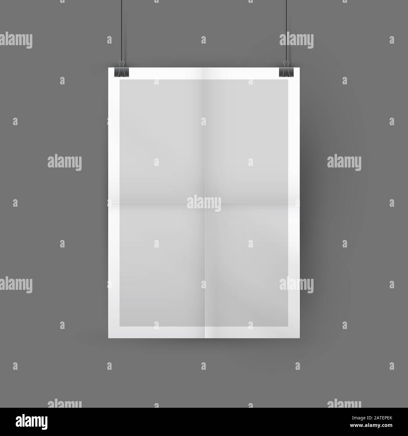 Download Blank Folded Poster Mockup Hanging On Binder Placed In Interior Grey Wall And Paper Sheet Folded In Four Layout Vertical Template Soft Shadows Stock Photo Alamy PSD Mockup Templates