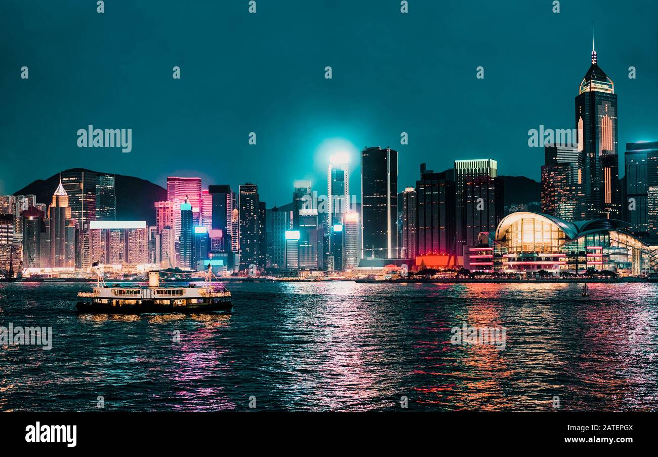 Skyline at Victoria Harbor of Hong Kong Stock Photo - Alamy