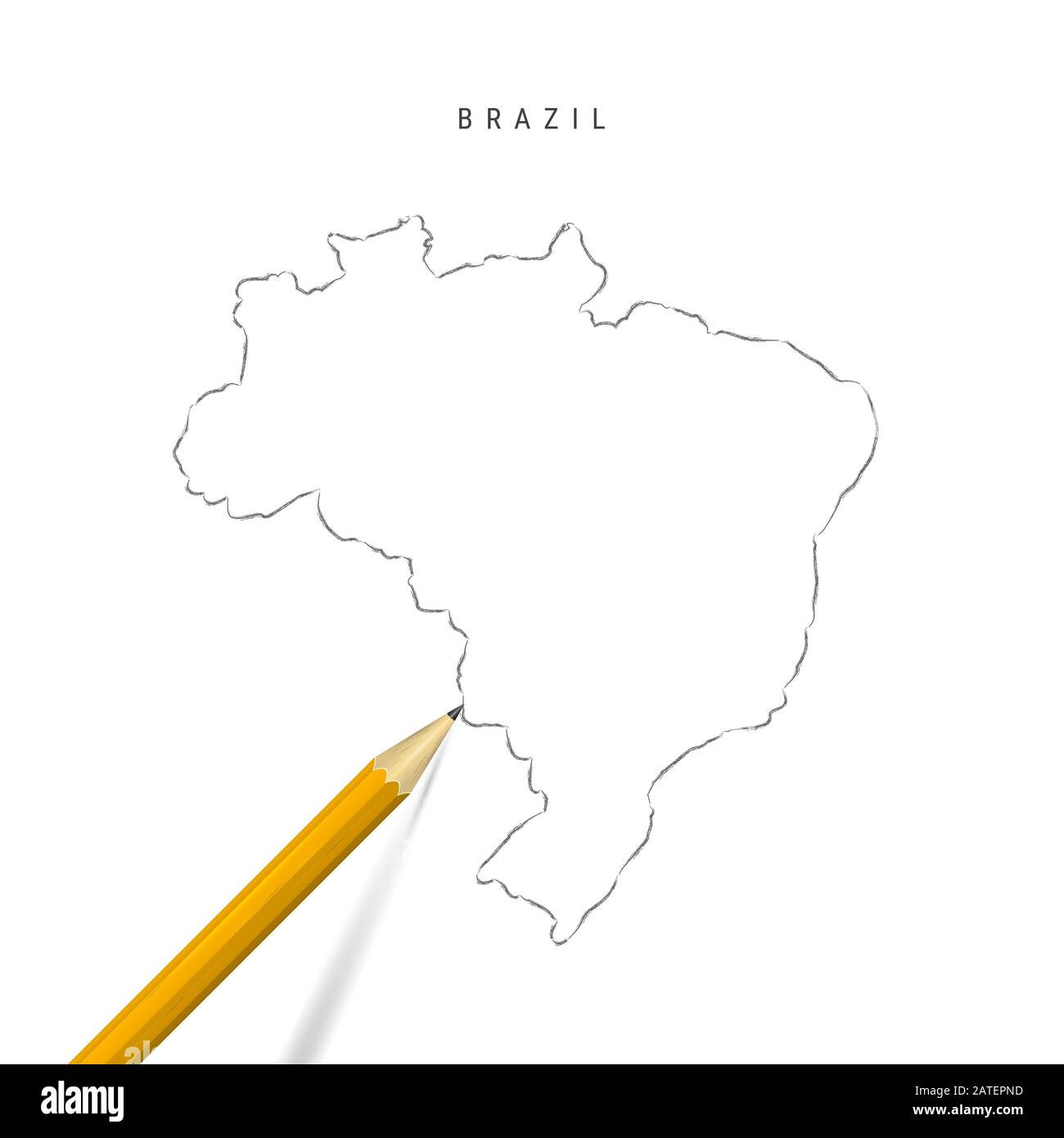Brazil sketch outline map isolated on white background. Empty hand