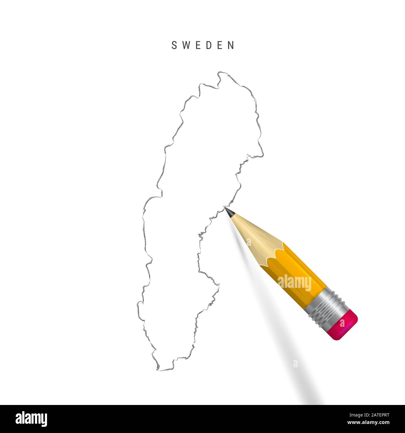 Sweden sketch outline map isolated on white background. Empty hand ...