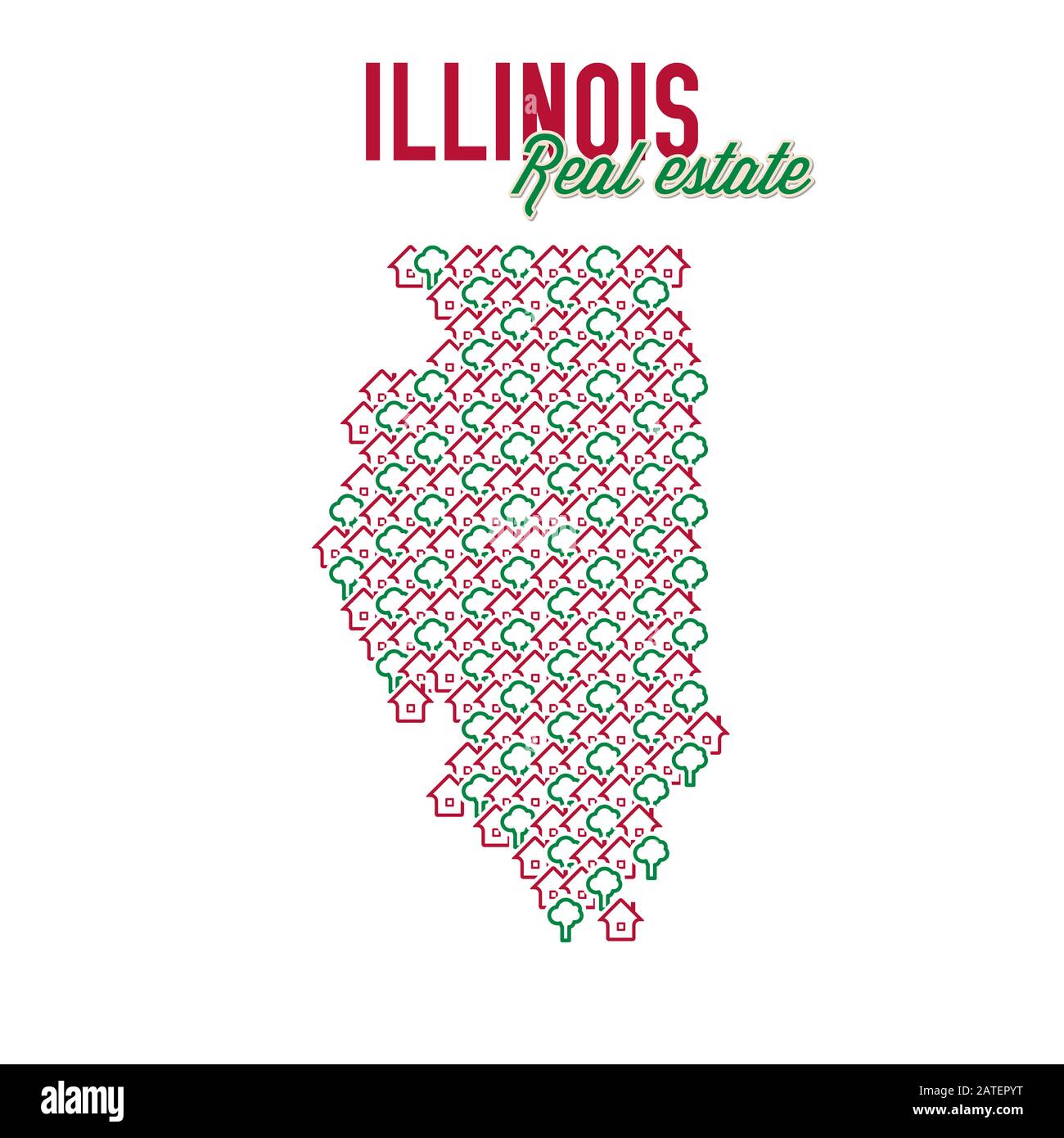 Illinois real estate properties map. Text design. Illinois US state