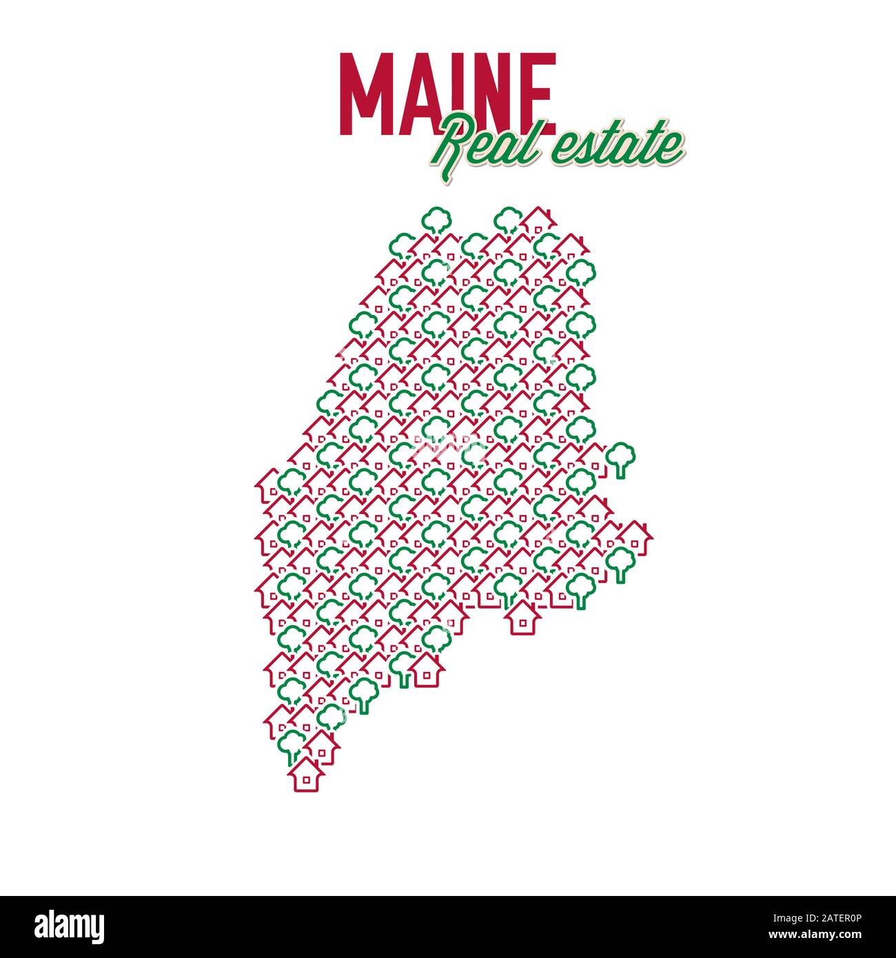 Maine real estate properties map. Text design. Maine US state realty ...