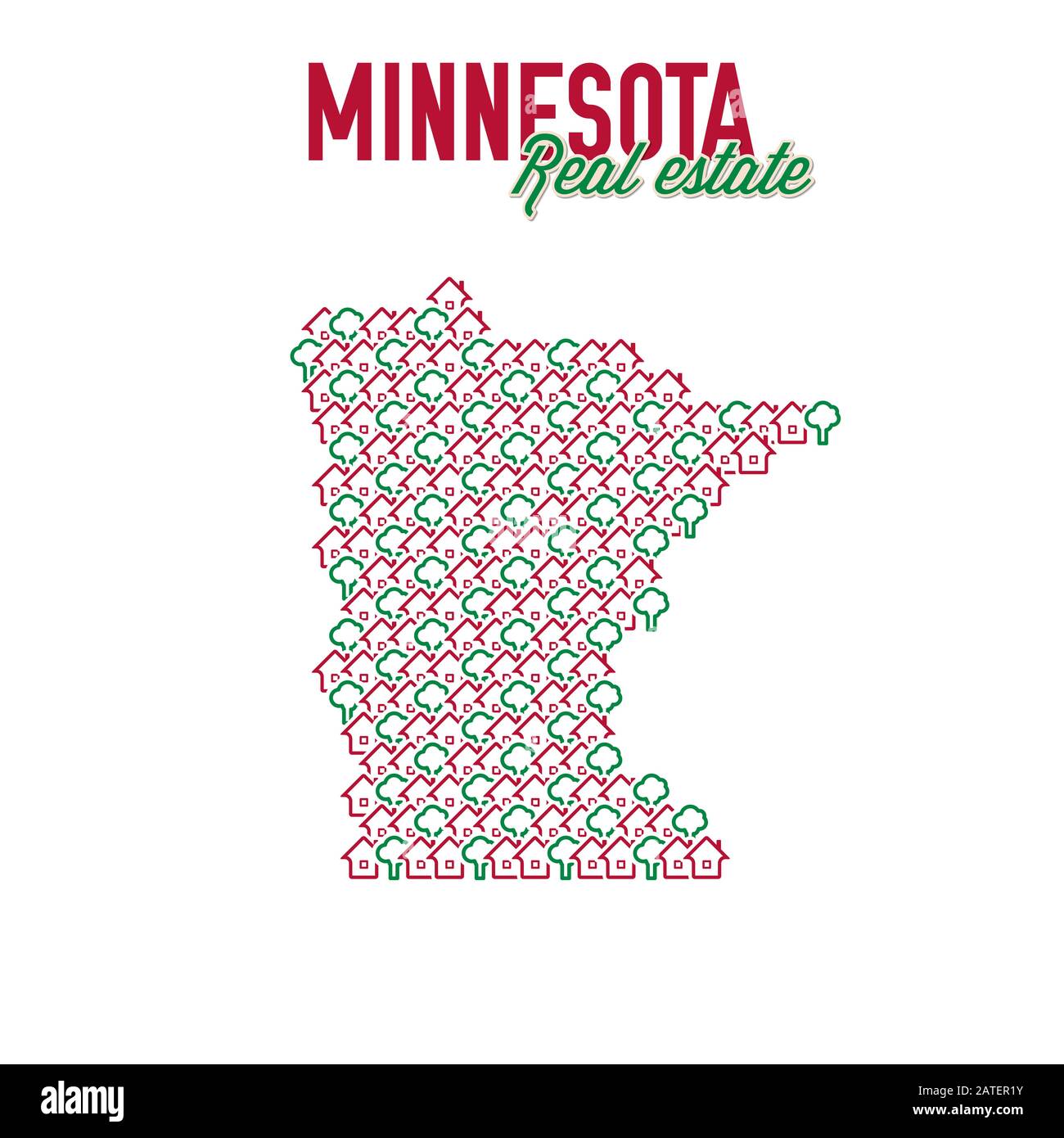Minnesota real estate properties map. Text design. Minnesota US state