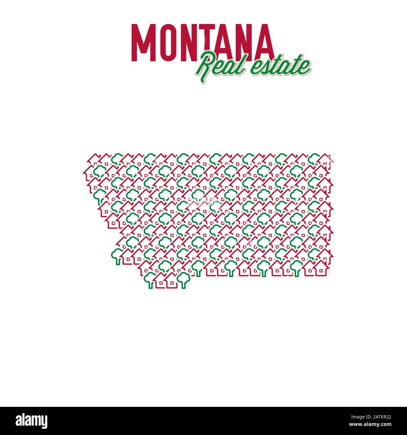 Montana real estate properties map. Text design. Montana US state