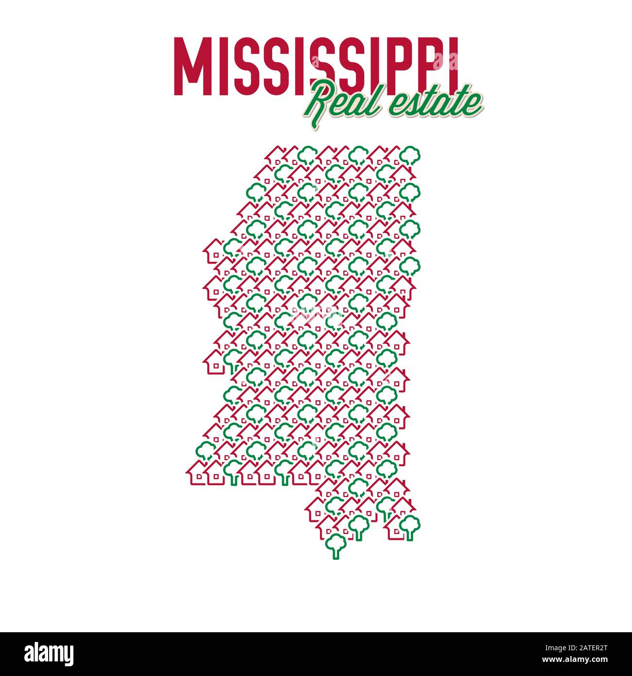 Mississippi real estate properties map. Text design. Mississippi US