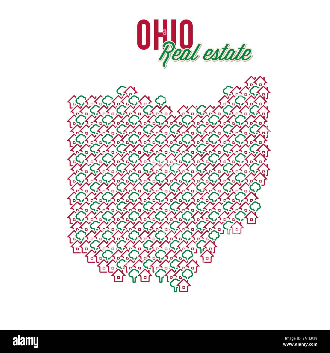 Ohio real estate properties map. Text design. Ohio US state realty