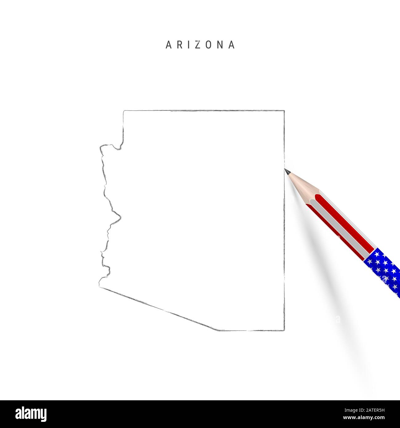 Arizona US state map pencil sketch. Arizona outline contour map with 3D