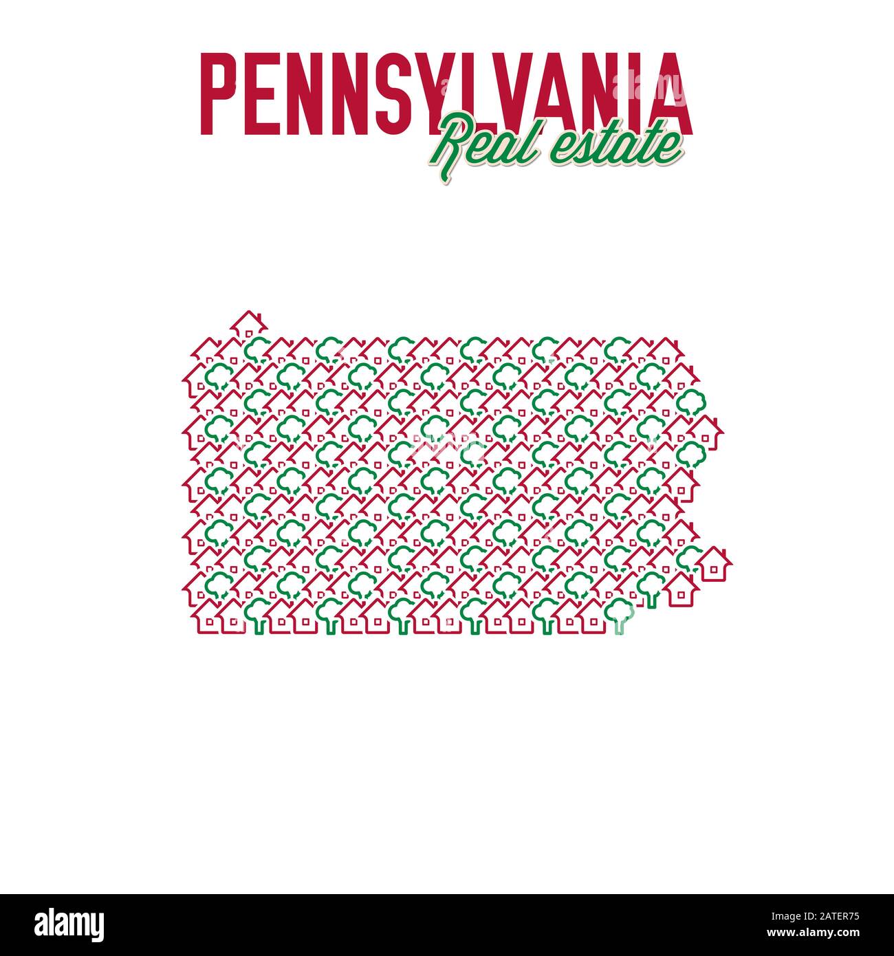 Pennsylvania real estate properties map. Text design. Pennsylvania US