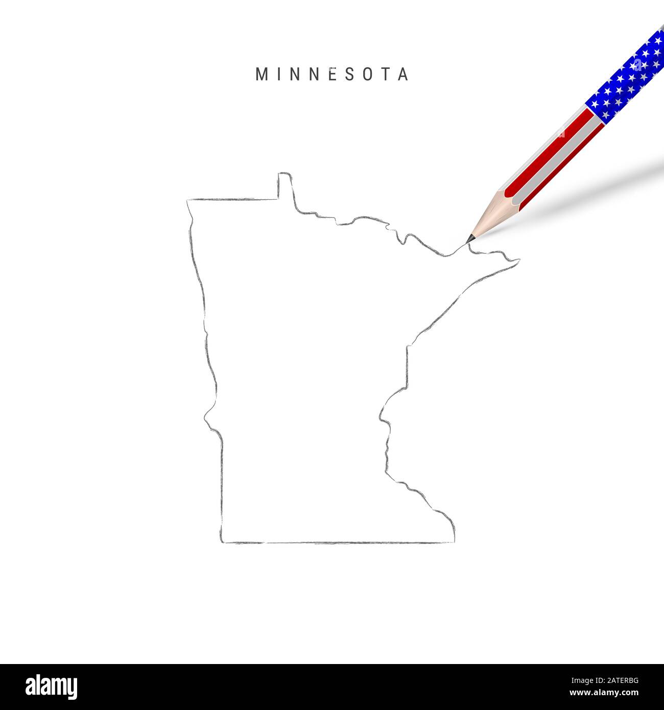 Minnesota US state map pencil sketch. Minnesota outline contour map