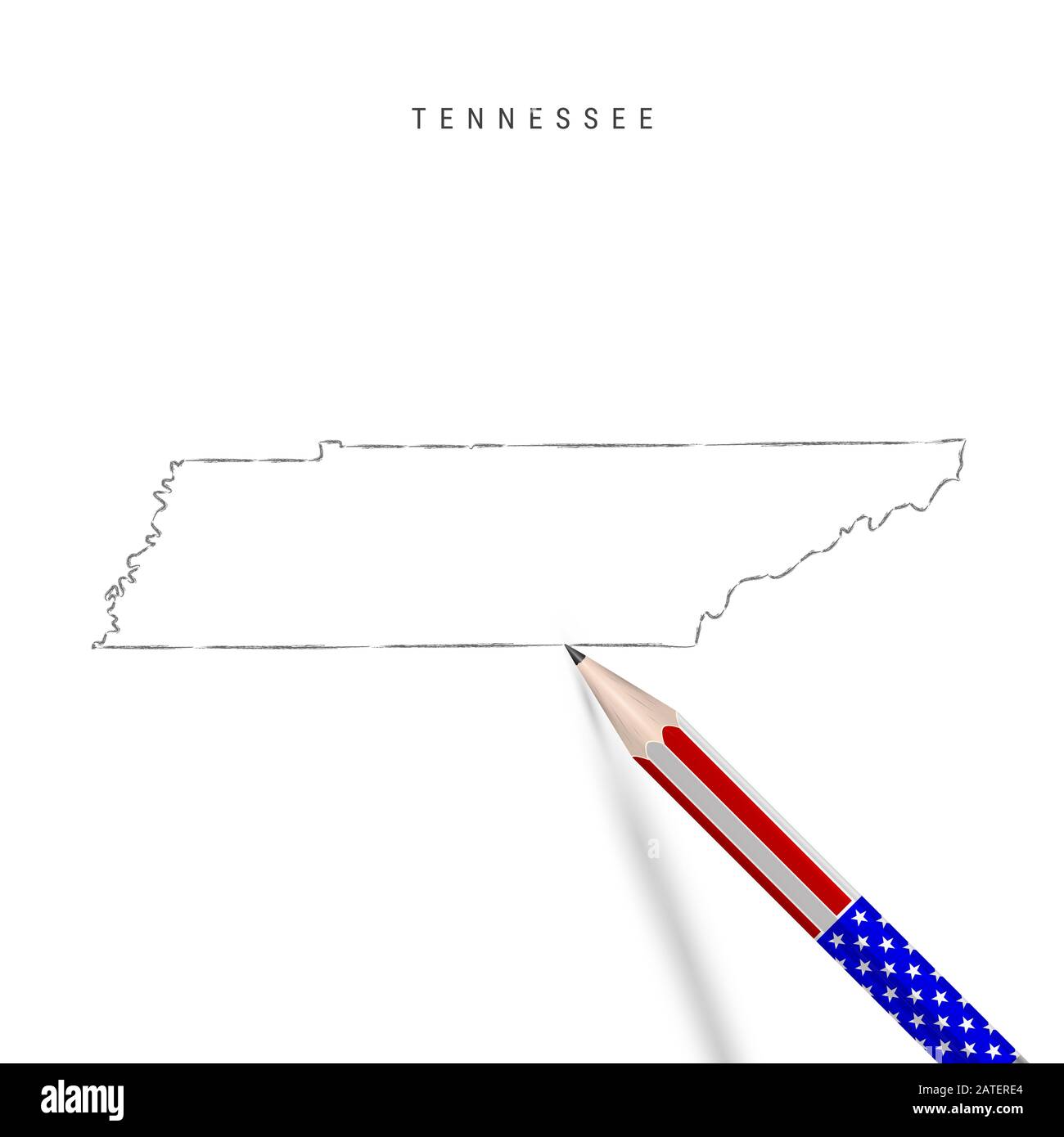 Tennessee US state map pencil sketch. Tennessee outline contour map with 3D pencil in american flag colors. Freehand drawing , hand drawn sketch isola Stock Photo