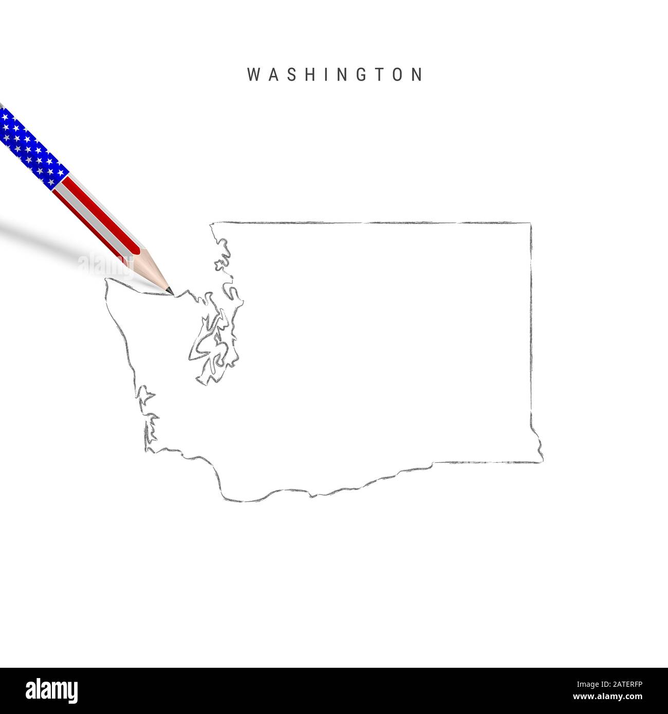 Washington US state map pencil sketch. Washington outline contour map