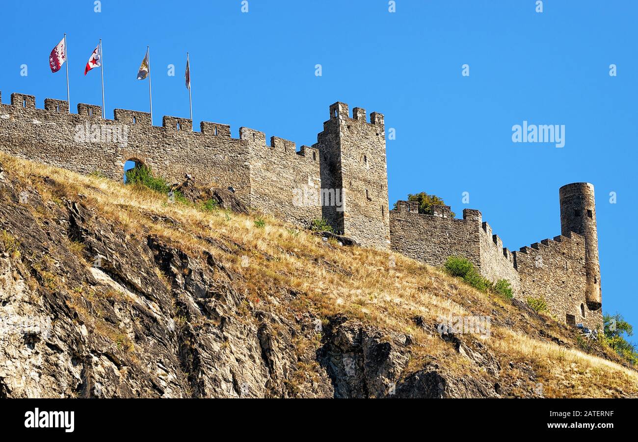 Tourbillon castle on hill of Sion Valais Switzerland Stock Photo