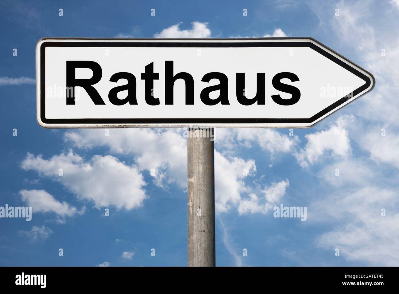 Detail photo of a signpost with the inscription Rathaus (Town hall) Stock Photo
