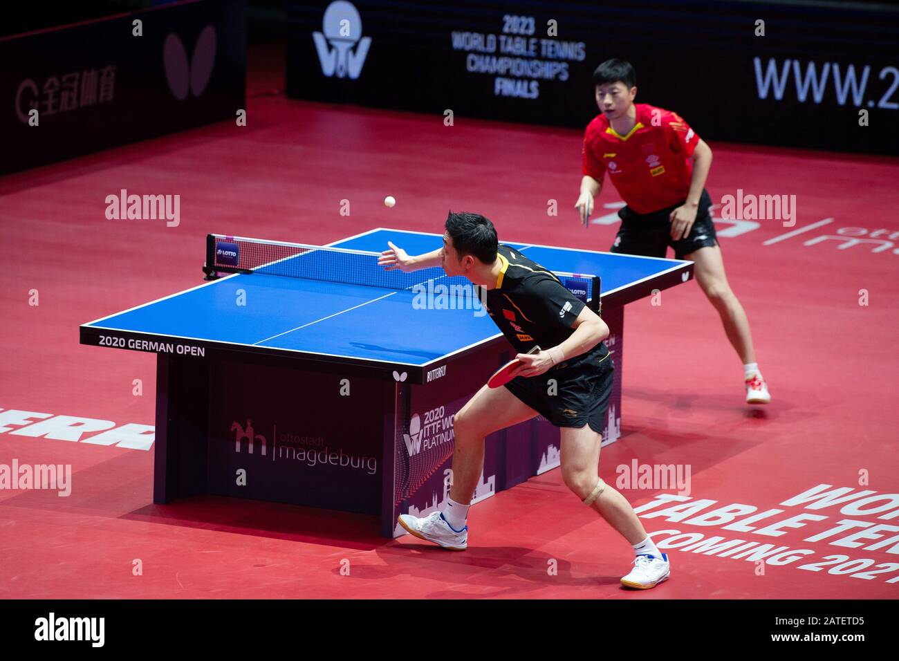 Magdeburg, Germany. 02nd Feb, 2020. Table tennis: German Open, men's,  singles, final, Xu (China) - Ma (China).