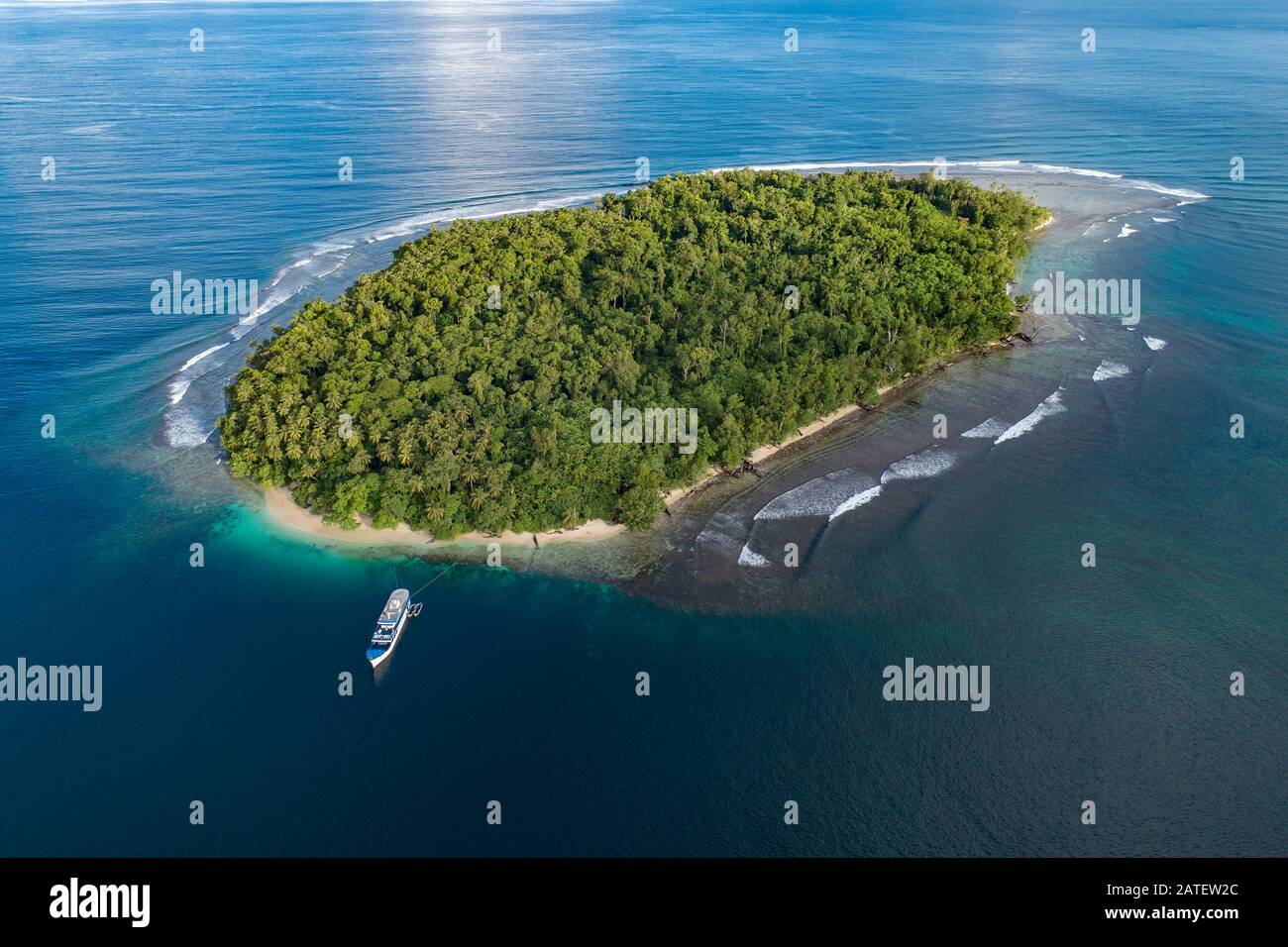 Aerial View from Wickham Island, Marovo Lagoon, Maybe the bigest Saltwater lagoon of the World, Solomon Islands, Solomon Sea Stock Photo
