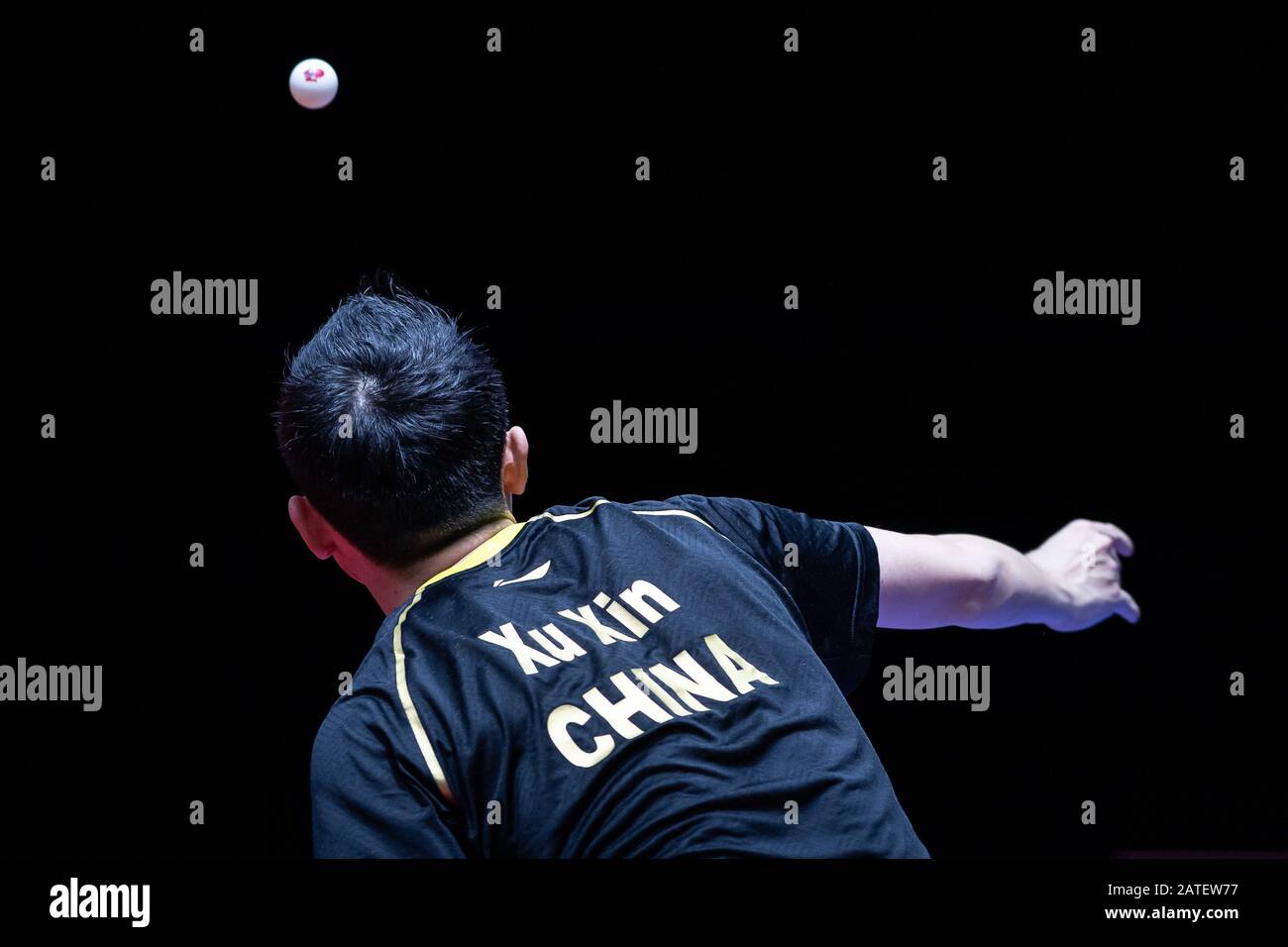 Magdeburg, Germany. 02nd Feb, 2020. Table tennis: German Open, men's, singles, final, Xu (China) - Ma (China). Xu Xin in action. Credit: Swen Pförtner/dpa/Alamy Live News Stock Photo