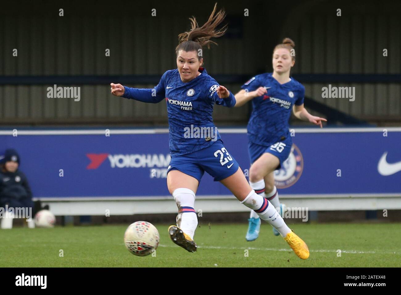 London, UK. 2nd February 2020. Ramona Bachmann of Chelsea Women shooting during the Barclays FA Women's Super League match between Chelsea and West Ham United at the Kingsmeadow, Kingston on Thames on Sunday 2nd February 2020. (Credit: Jacques Feeney | MI News) Photograph may only be used for newspaper and/or magazine editorial purposes, license required for commercial use Credit: MI News & Sport /Alamy Live News Stock Photo