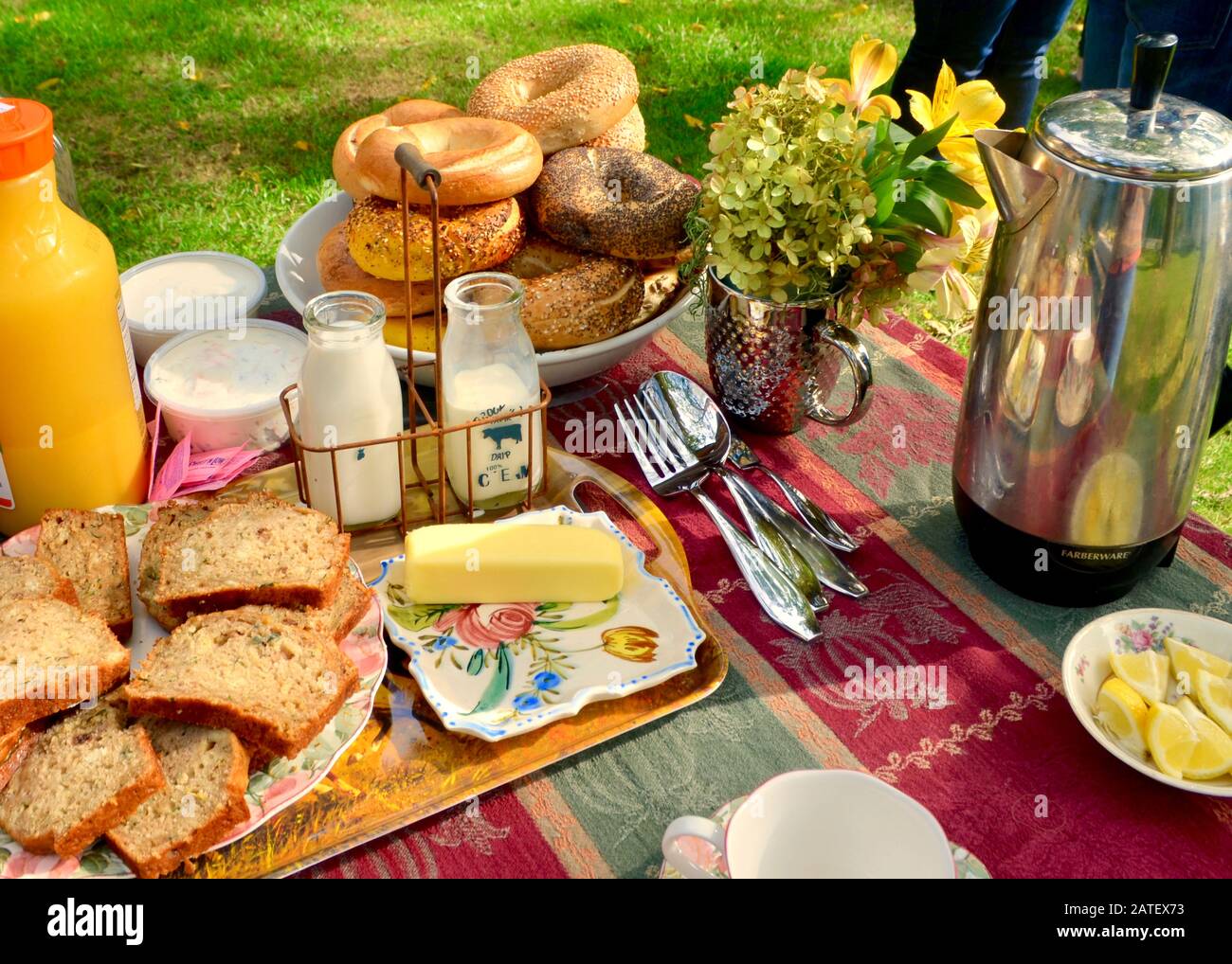 A summer outdoor breakfast table Stock Photo Alamy
