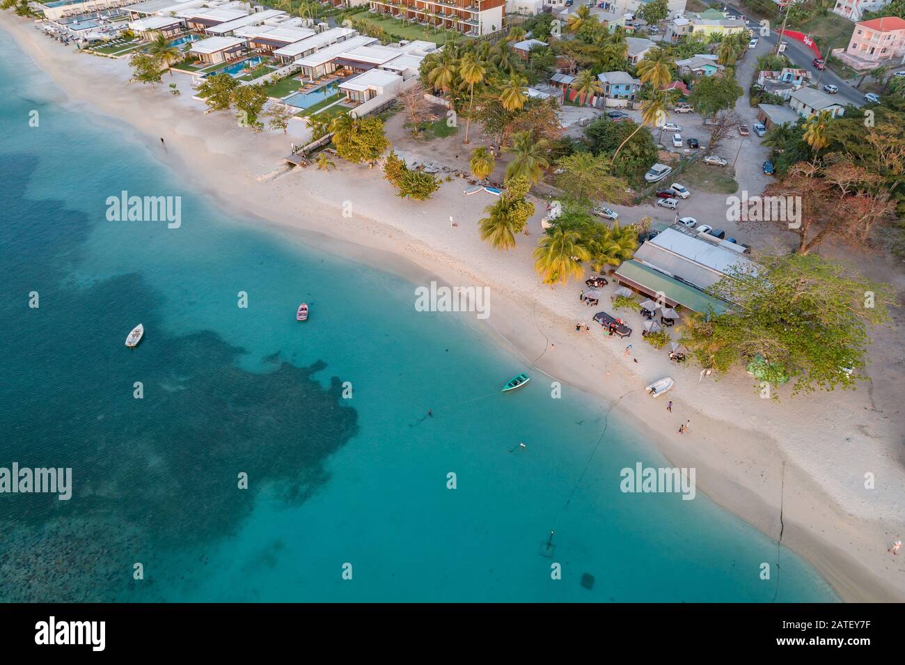 Aerial View of Grand Anse Bay, Grenada, Caribbean Sea Stock Photo