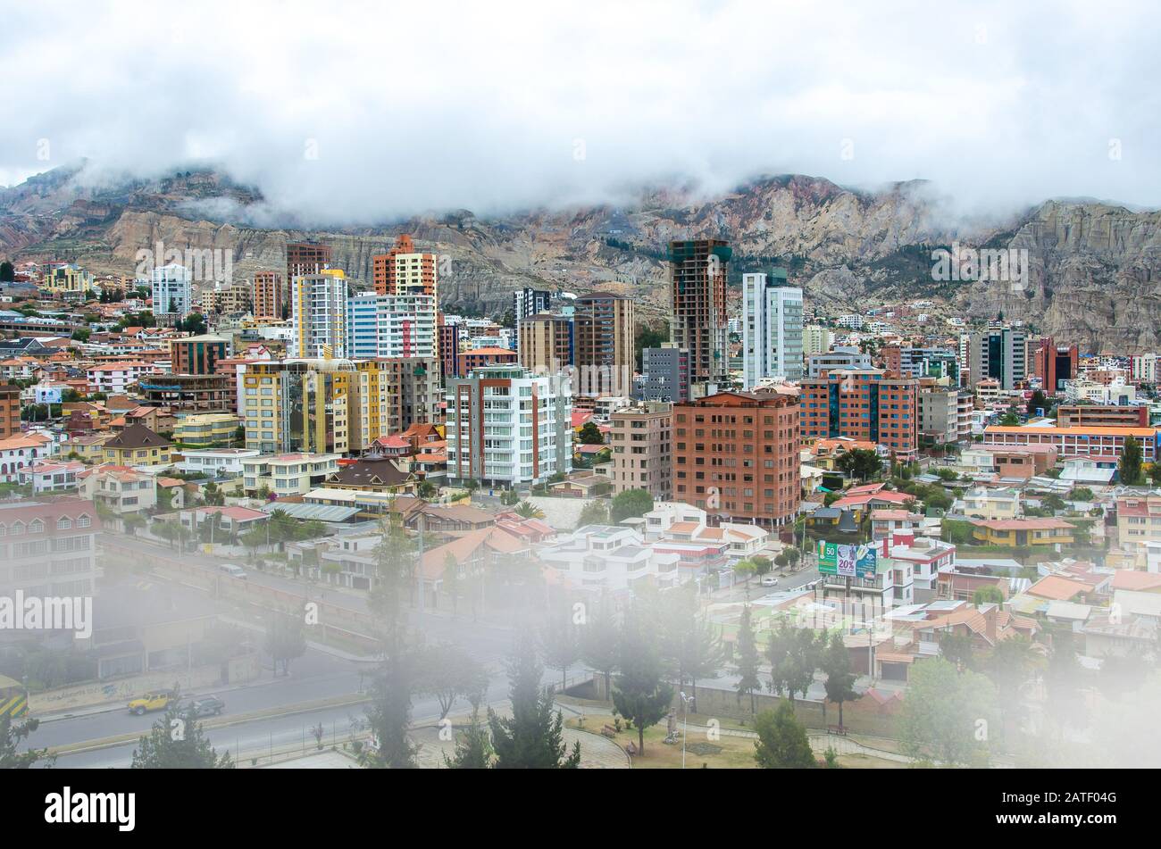 Cityscape of La Paz in Bolivia, aerial landscape La Paz city Stock ...