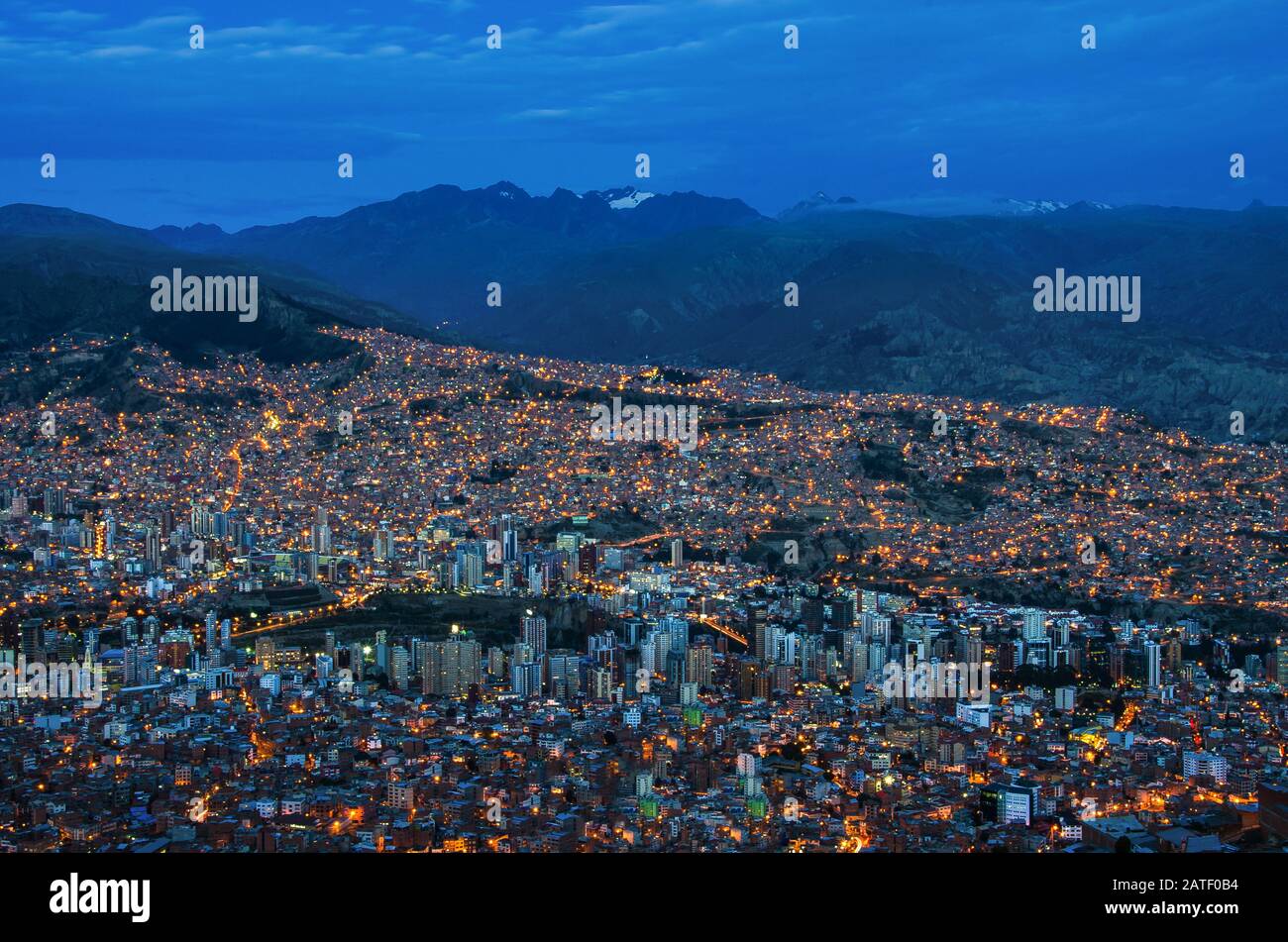 Panorama of night La Paz, Bolivia. Beautiful Landscape of the city La Paz Stock Photo