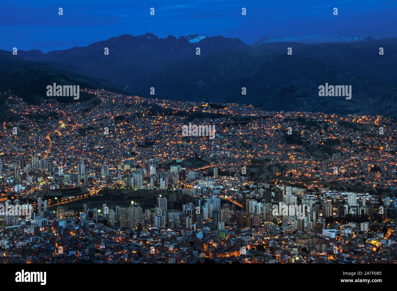 Panorama of night La Paz, Bolivia. Beautiful Landscape of the city La Paz Stock Photo