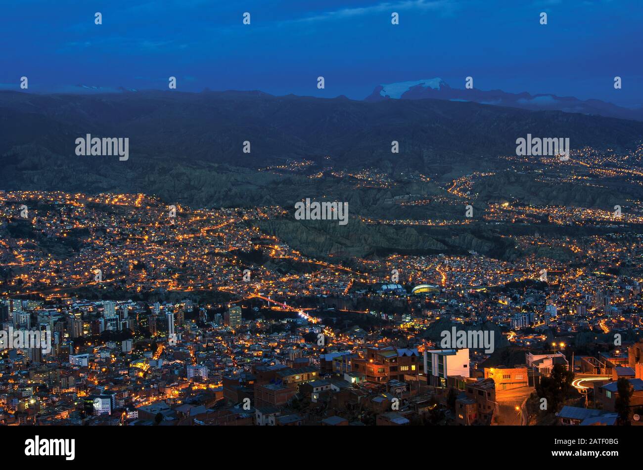 Panorama of night La Paz, Bolivia. Beautiful Landscape of the city La Paz Stock Photo