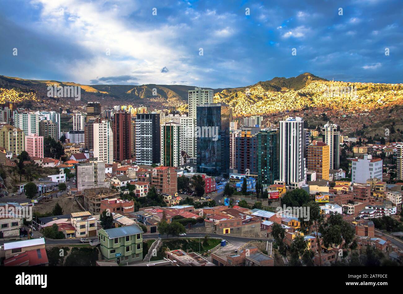 Panorama of City of La Paz Bolivia from Killi Killi Viewpoint. Beatiful view Stock Photo