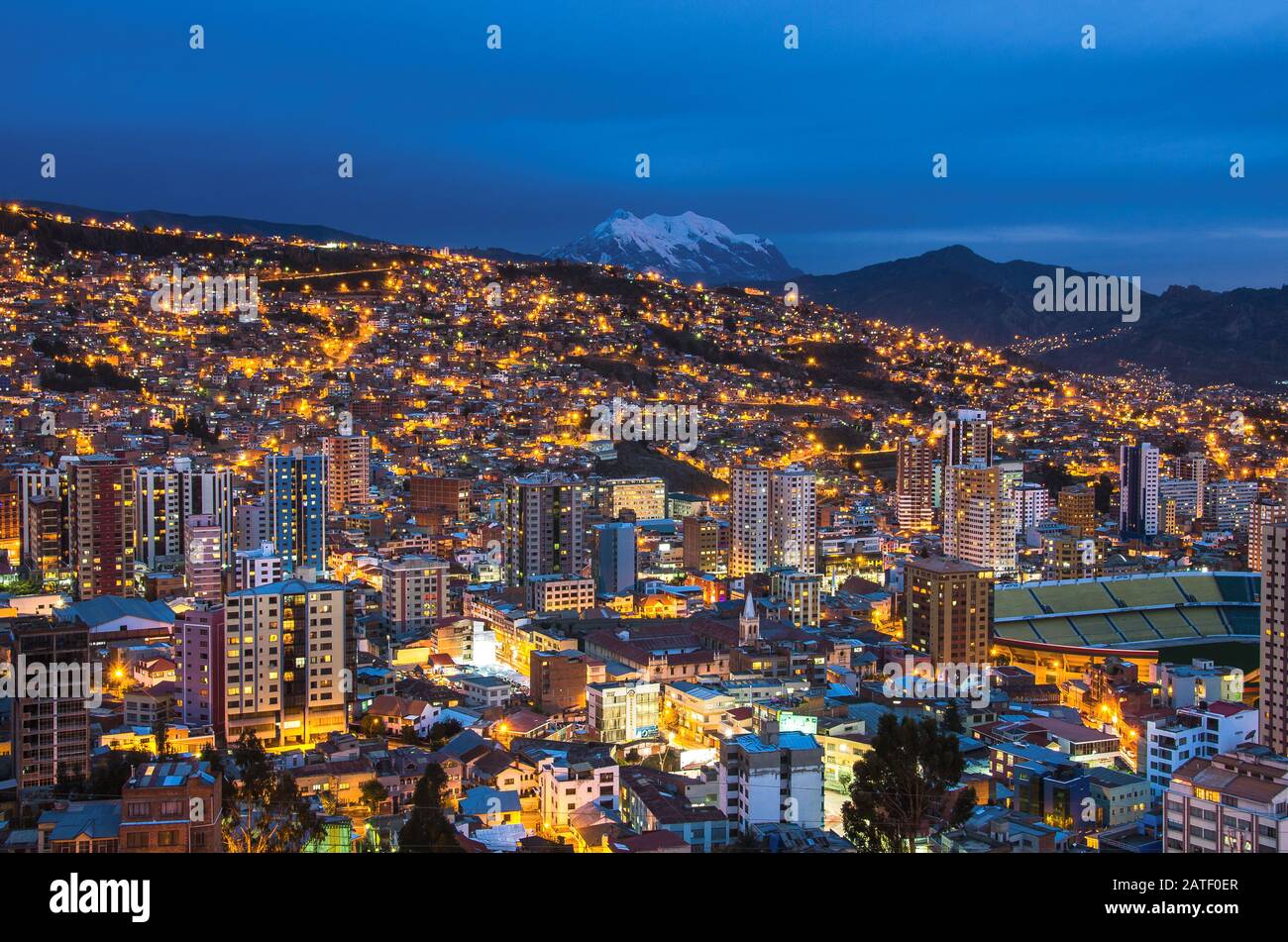 Panorama of night La Paz, Bolivia. Beautiful Landscape of the city La Paz Stock Photo