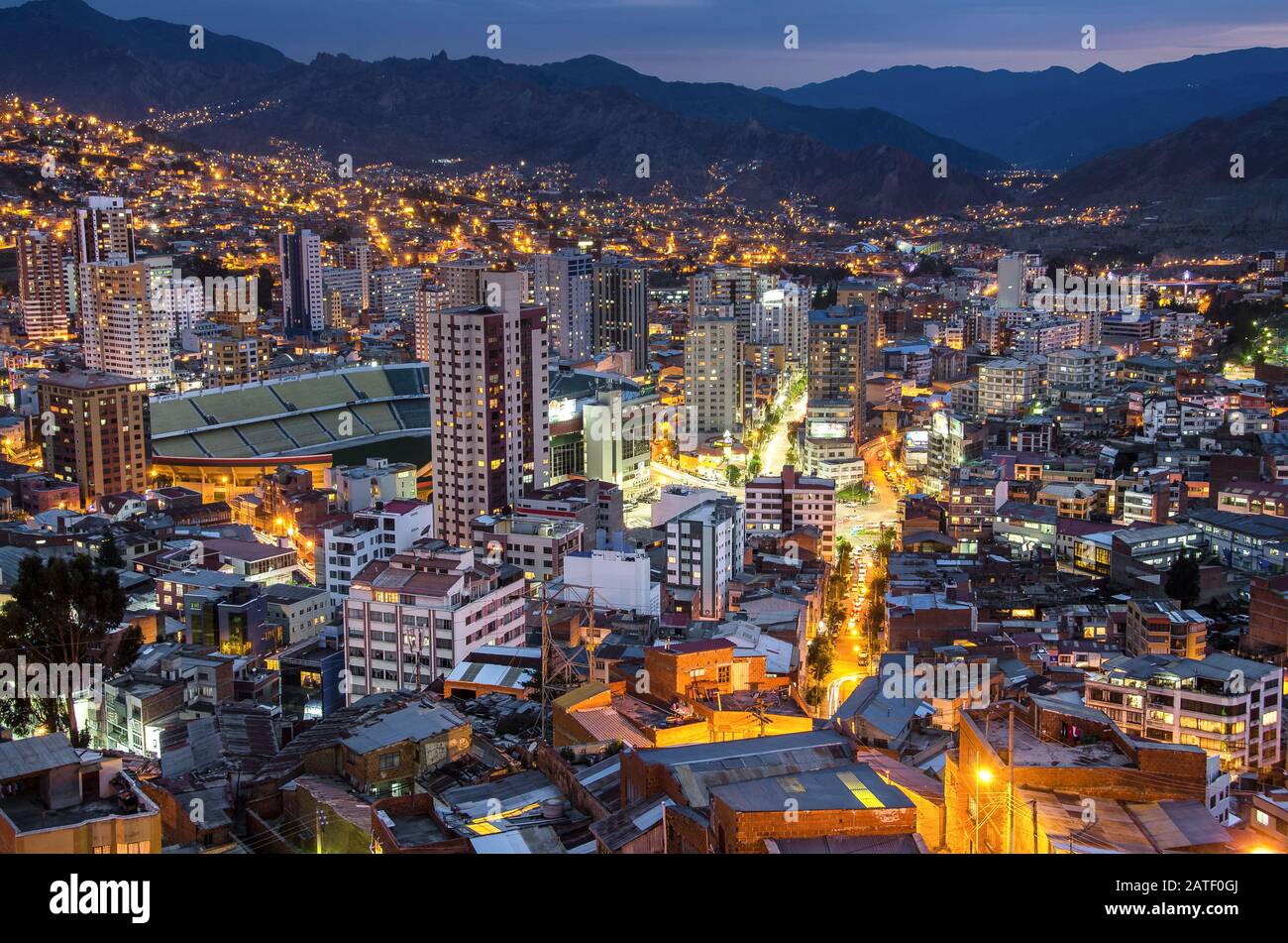 Panorama of night La Paz, Bolivia. Beautiful Landscape of the city La Paz Stock Photo