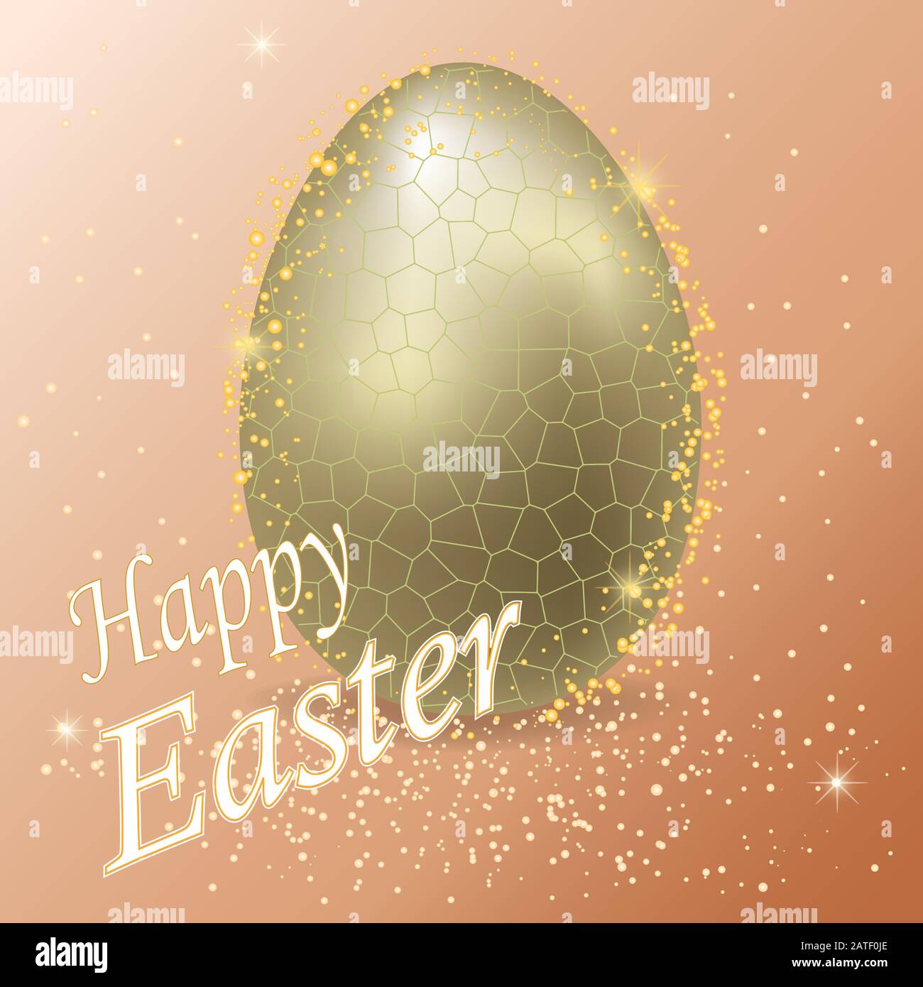 Golden Easter egg, sparkling background .Happy Easter text. Vector. Stock Vector