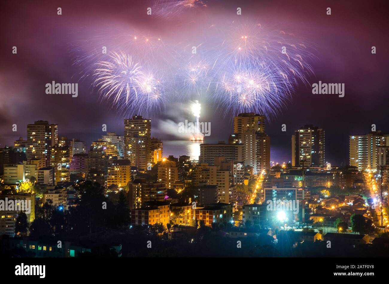 VALPARAISO, CHILE - 30 DECEMBER 2015: FIREWORKS IN VALPARAISO CHILE