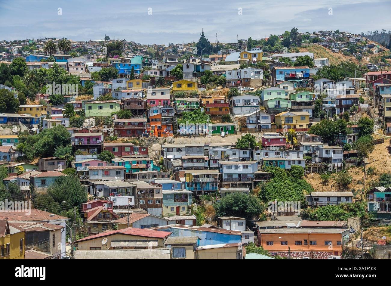 Colorful buildings of the UNESCO World Heritage city of Valparaiso, Chile Stock Photo