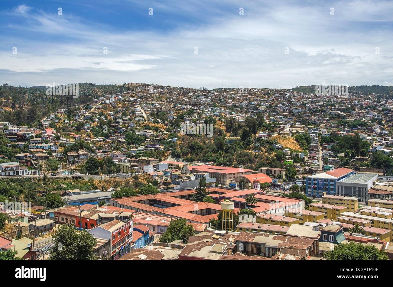 VALPARAISO, CHILE -31 DECEMBER,2015: Aerial view of Valparaiso, Chile. Beatiful lanscape of Valparaiso city at day time Stock Photo
