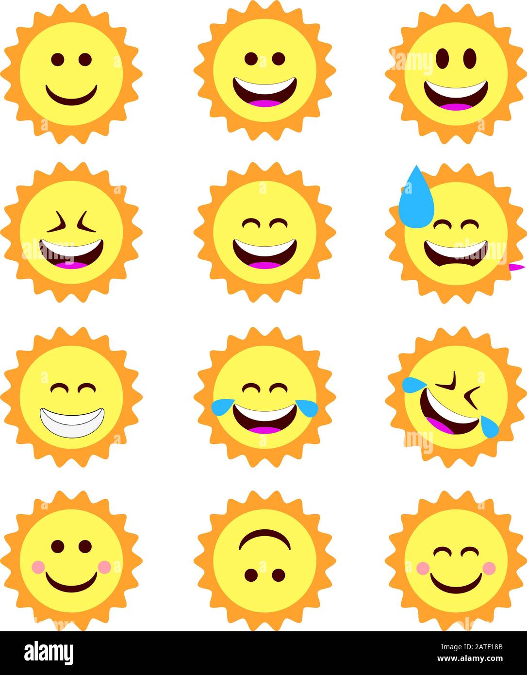 Smiling sun icons to use in chat or designs Stock Photo