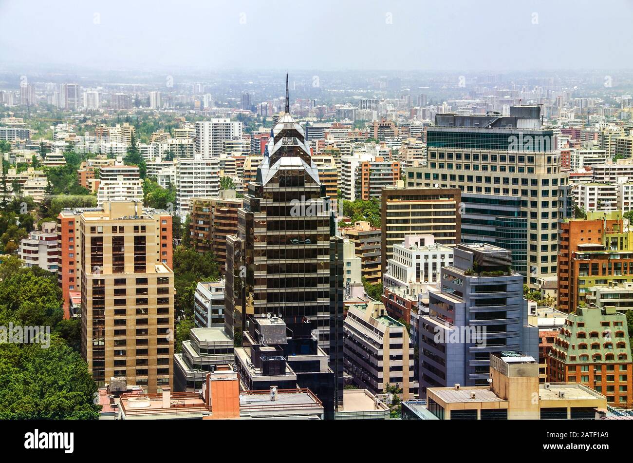 Skyline of financial district at Providencia in Santiago de Chile in the background Stock Photo