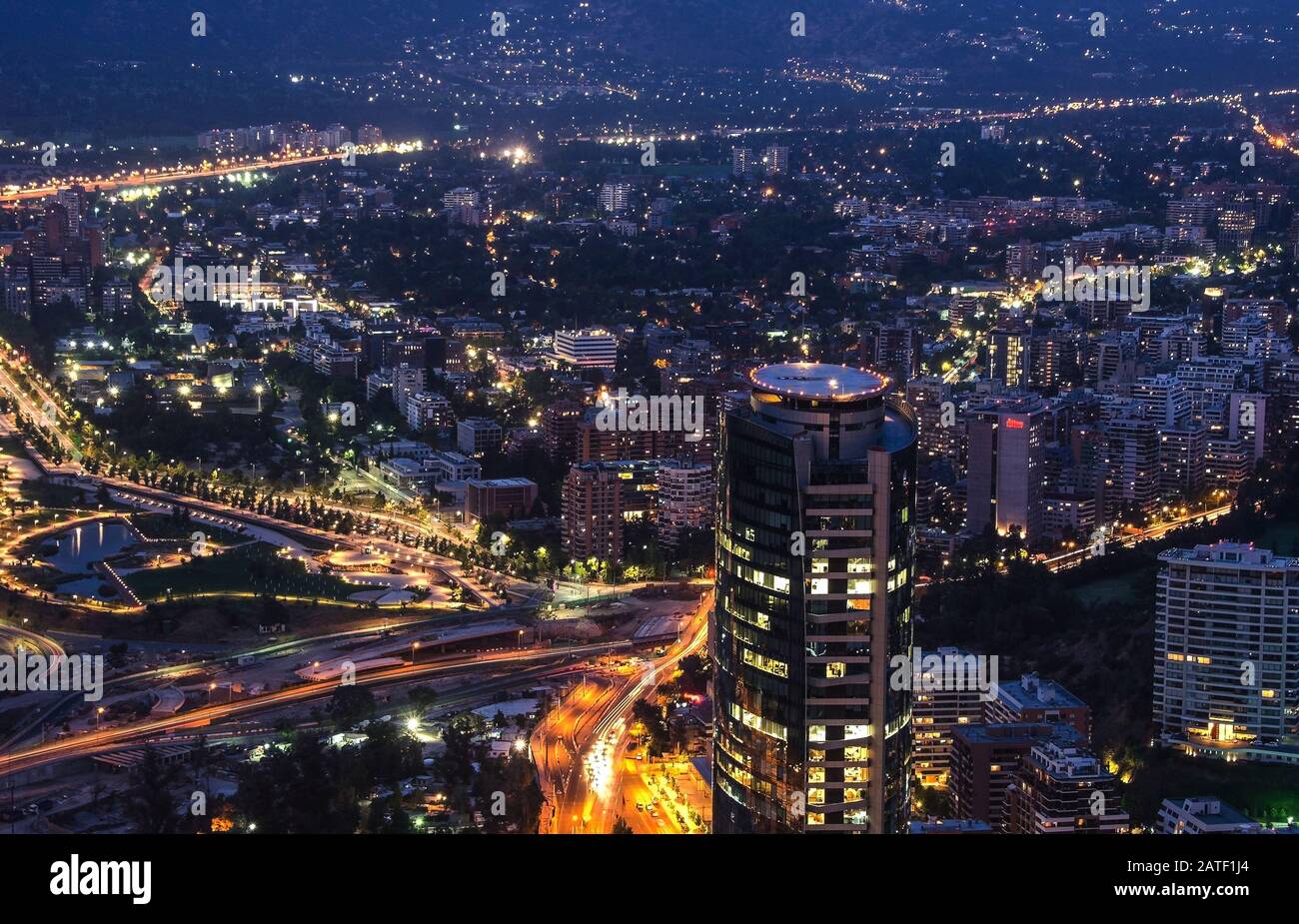 SANTIAGO, CHILE 15 JANUARY 2016 - The skyline of Santiago de Chile by night  time Stock Photo - Alamy