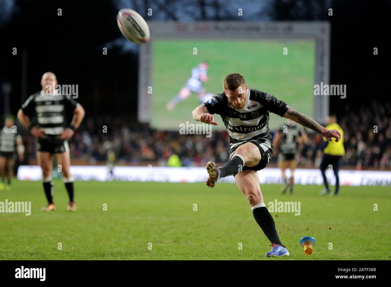Hull Fc Marc Sneyd scores for hull during the Betfred Super League match at Emerald Headingley Stadium, Leeds. Stock Photo