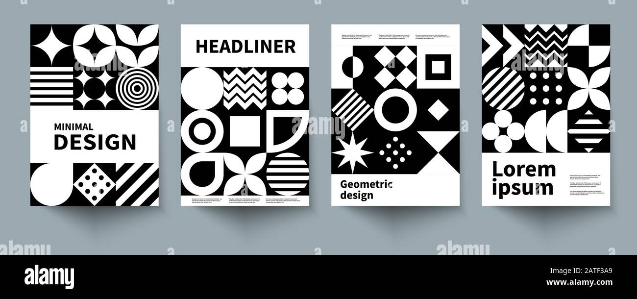 Minimalistic monochrone geometric poster, minimal black and white cover