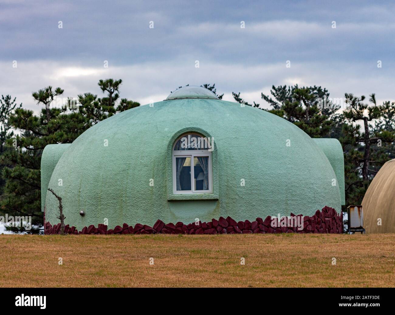 Dome house, Kaga, Ishikawa Prefecture, Japan. Dome houses are assembled from prefabricated components. Stock Photo